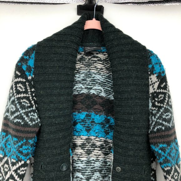 Peak Performance Blue Grey Multicolor Argyle Sweater Cardigan waist tie size M - Picture 4 of 16